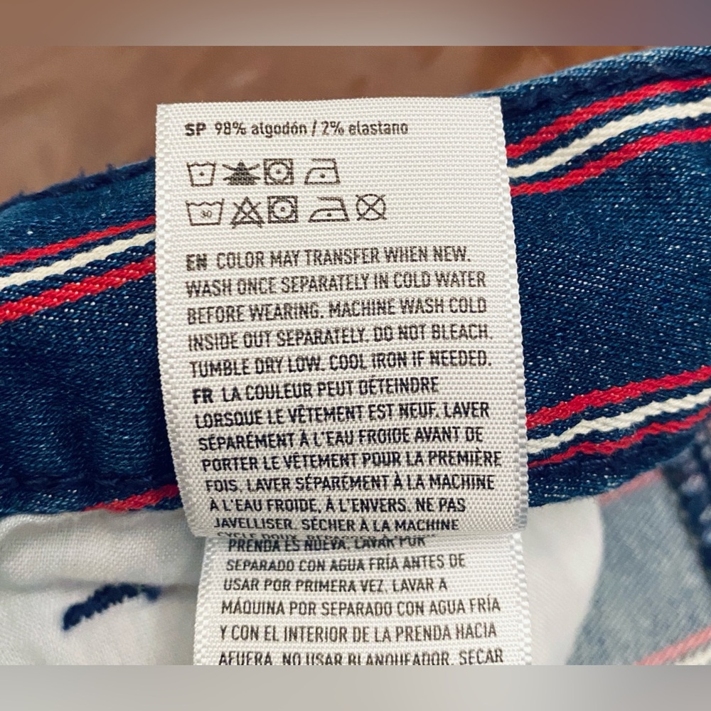 America Eagle Super Stretch Blue Red Striped 6 Americana Denim Mini Jean Skirt - Picture 11 of 12